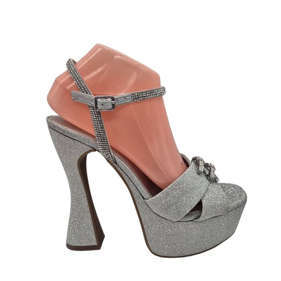 Gianni Bini Women’s Platform Heels Size 9.5 Silver Glitter Rhinestone Dempse 674 - Picture 6 of 13